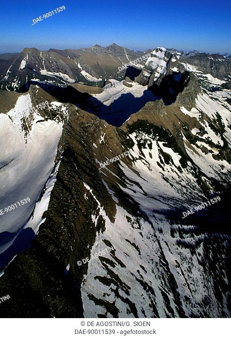 Rocky Mountains, Glacier National Park (UNESCO World Heritage List, 1995), Montana, United States of America. Aerial view