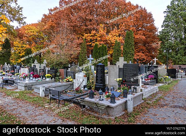 Wolski Cemetery in Warsaw city, few days before All Saints Day feast in Poland