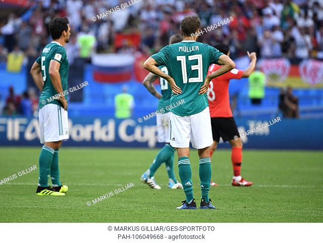 frustrated after the 0: 1 goal: Mats Hummels (Germany), Toni Kroos (Germany), Thomas Mueller (Germany). GES / Soccer / World Cup 2018 Russia: South Korea -...