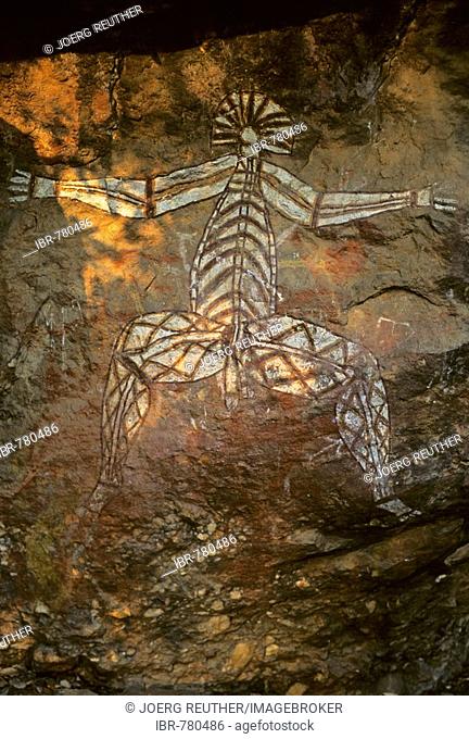 Dangerous ghost, rock painting of the Aborigenis on the Nourlangie Rock, Kakadu National Park, Northern Territory, Australia