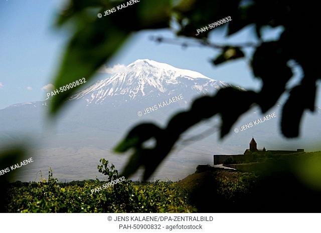 A view of Khor Virap (deep well) monastery (L) and mount Ararat (back) near Artashat, Armenia, 27 June 2014. The monastery is of special significance for the...