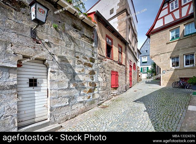 Fermentation kitchen, alley, facade, old town, architecture, autumn, Kronach, Franconia, Bavaria, Germany