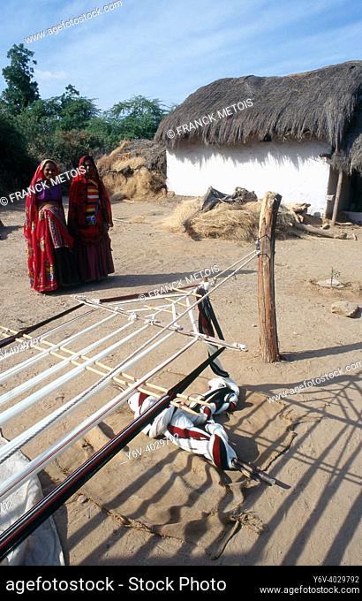 Weaving loom owned by a family living in a village ( Kachchh region, India). Weaving is a 600 years old tradition in the arid Kachchh region