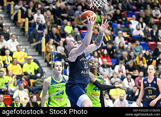 L-R Alina Iagupova (USK) and Temi Fagbenle (Fenerbahce) in action during the 12th round match of the A group of the European Women's Basketball league (EWBL)