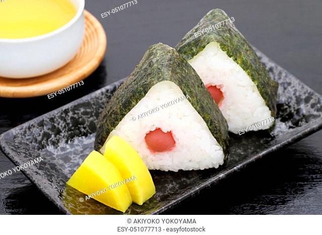 Onigiri, Japanese food, Japanese rice ball, rice triangle with nori and umeboshi