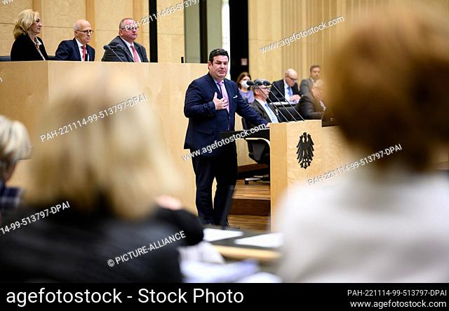 14 November 2022, Berlin: Hubertus Heil (SPD), Federal Minister of Labor and Social Affairs, speaks at the special session of the German Bundesrat on December...