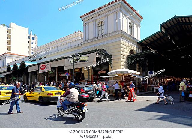 ATHENS, GREECE - MAY 05, 2015: Central Market The Dimotiki Agora Fish and Meat Market in Athens, Greece