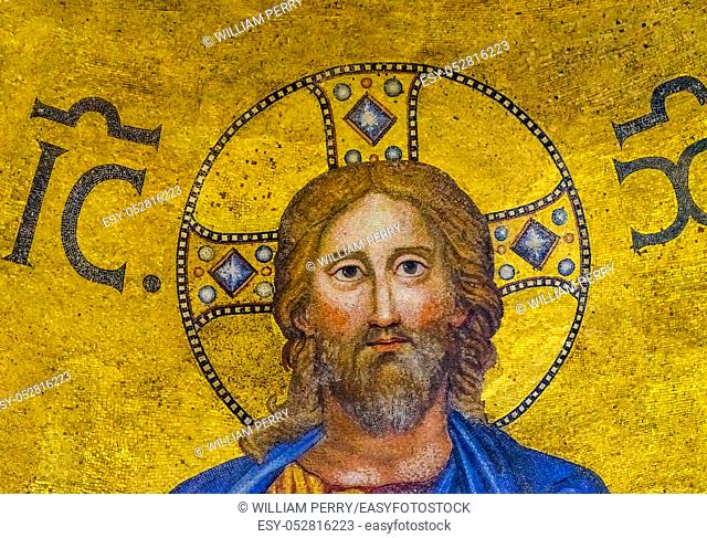 Ancient Jesus Mosaic Papal Basilica Saint Paul Beyond Walls Cathedral Church Rome Italy. One of 4 Papal basilicas, established over Saint Paul's burial place in...