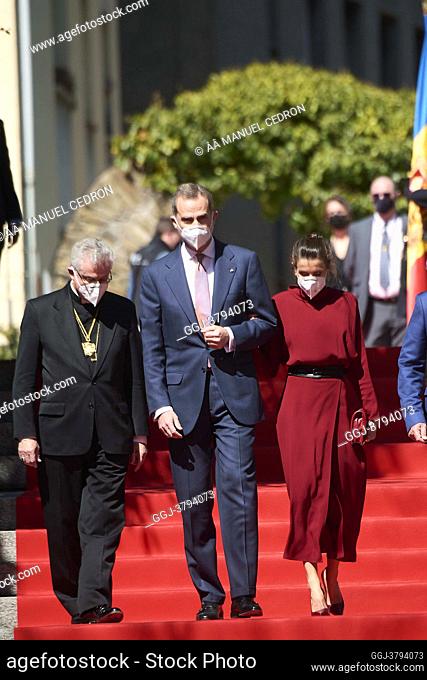 King Felipe VI of Spain, Queen Letizia of Spain attend official reception with national honours and national symbols during 2 day State visit to Principality of...