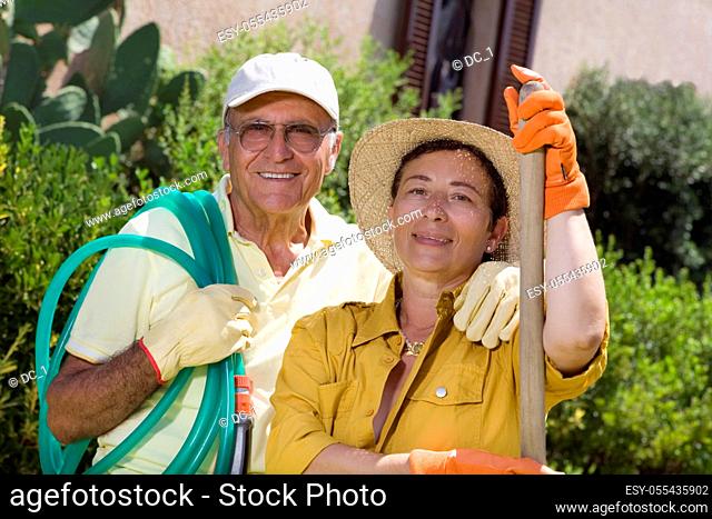active seniors, gardening, couple