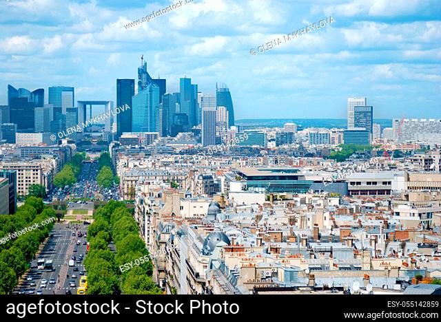 Morning view from Arc de Triomphe at Paris' business district Defense