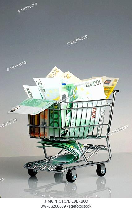symbol shopping cart with euro banknotes