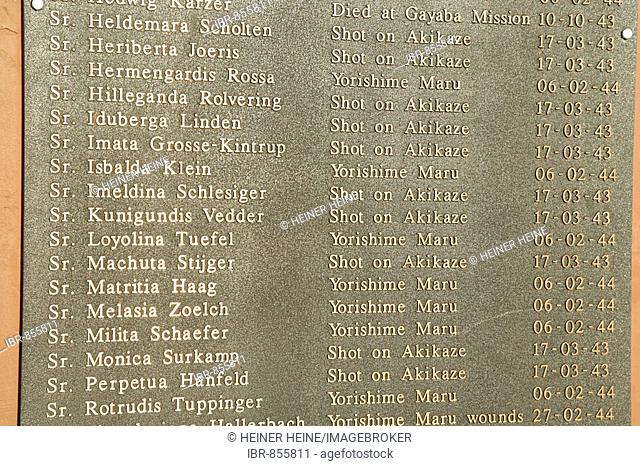 Commemorative plaque listing nuns murdered in WWII, Alexishafen, Madang, Papua New Guinea, Melanesia