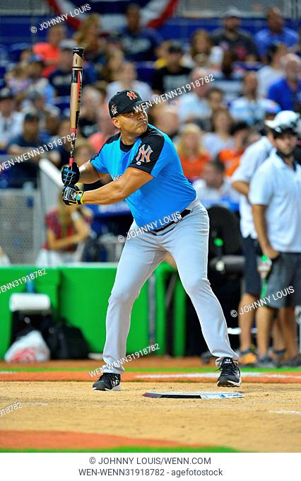 MLB All-Star Legends and Celebrity Softball at Marlins Park in Miami, Florida Featuring: Bernie Williams Where: Miami, Florida