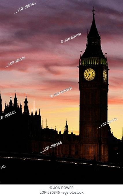 England, London, Westminster, Big Ben at dusk