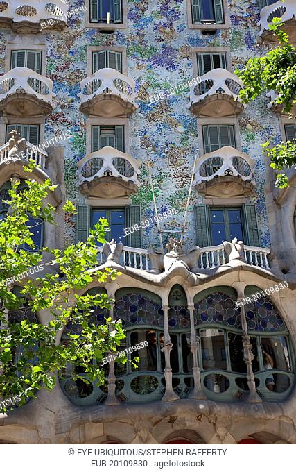 Exterior of Casa Batllo on Passeig de Gracia, designed by Antoni Gaudi
