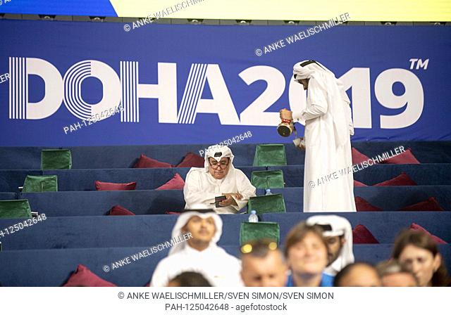 Feature, on the tribunes sits a sheik on a sofa and gets tea poured finals high jump of women, on 30.09.2019 World Athletics Championships 2019 in Doha / Qatar