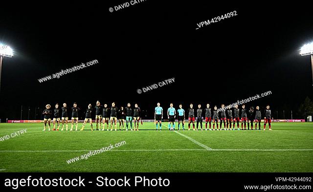 both team line ups ahead of the match between Belgium's national women's soccer team the Red Flames and Armenia, in Yerevan, Armenia, Tuesday 06 September 2022