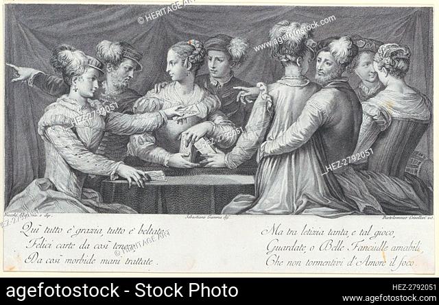 A group of elegantly dressed people playing cards, 1740-68. Creators: Bartolomeo Crivellari, Sebastiano Gamma