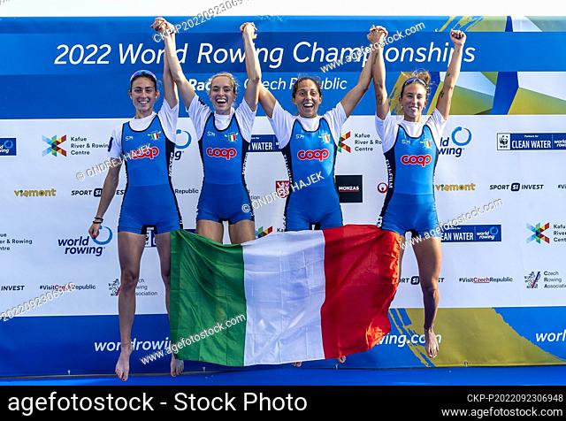 Ilaria Corazza, Giulia Mignemi, Silvia Crosi, Arianna Noseda of Italy won the Lightweight Women's Quadruple Sculls Final FA during Day 6 of the 2022 World...