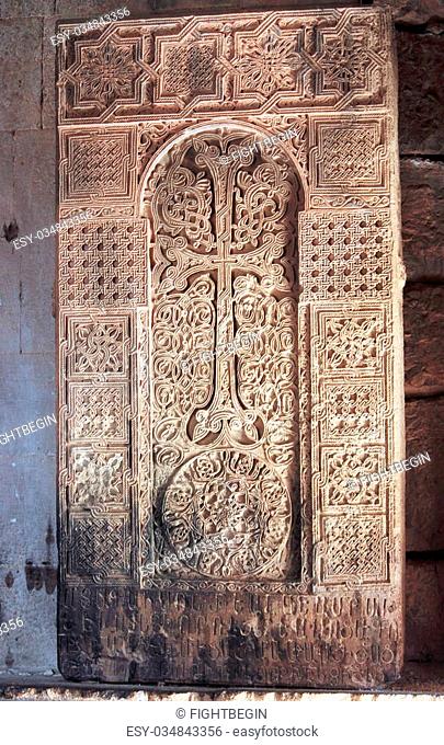 khachkar cross-stone in Noravank monastery in Armenia