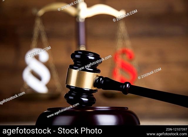Wooden gavel barrister, justice concept, paragraph