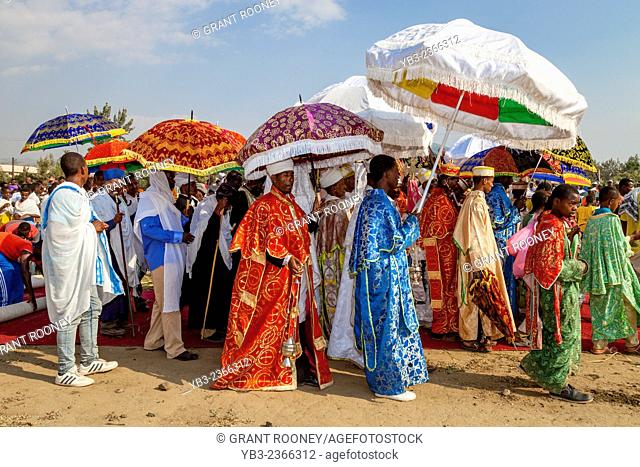 A Procession Of Orthodox Priests and Deacons During Timkat (Epiphany) Celebrations, Jinka Town, The Omo Valley, Ethiopia