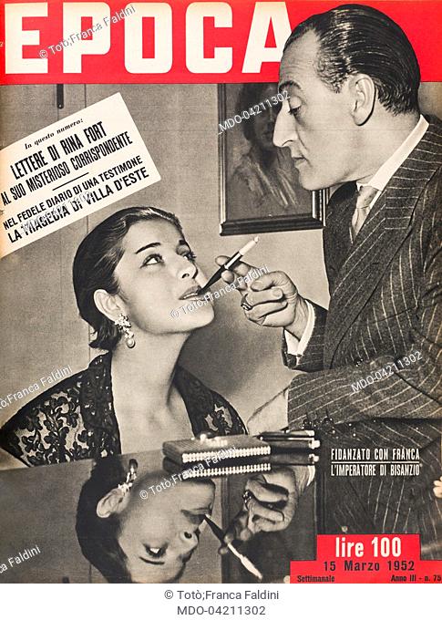Cover of the weekly magazine Epoca. Italian actor Totò (Antonio de Curtis) with his girlfriend Franca Faldini. 1952