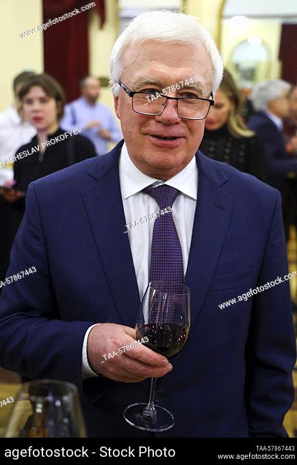RUSSIA, MOSCOW - MARCH 14, 2023: Alexei Levykin, director of the State Historical Museum of Russia, holds a glass ahead of the 11th Art Newspaper Russia award...