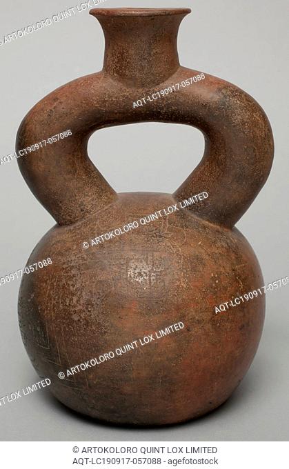 Chavin, Precolumbian, Stirrup Spout Vessel in the Form of a Gourd, between 7th and 5th century BCE, Terracotta, Overall: 7 1/2 × 5 × 5 inches (19