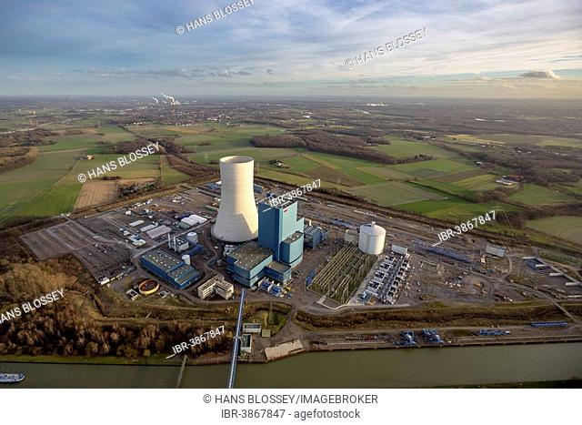 Aerial view, Kraftwerk Datteln power plant, EON4, a coal power station, Dortmund-Ems Canal, Datteln, Ruhr district, North Rhine-Westphalia, Germany