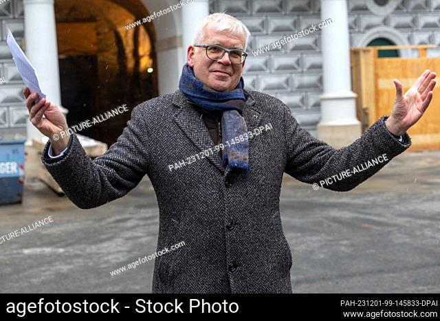 01 December 2023, Saxony, Dresden: Saxony's Finance Minister Hartmut Vorjohann (CDU) speaks at the press event to mark the completion of the restoration of the...