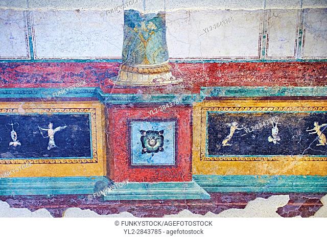 Roman fresco wall decorations of cryptoporticus A of the Villa Farnesia, Rome. Museo Nazionale Romano ( National Roman Museum), Rome, Italy.