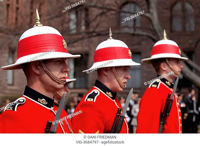 CANADA, TORONTO, 27.04.2013, Members of the 3rd Battalion of the Royal Canadian Regiment stand in formation during the presentation of a new Regimental Colour...