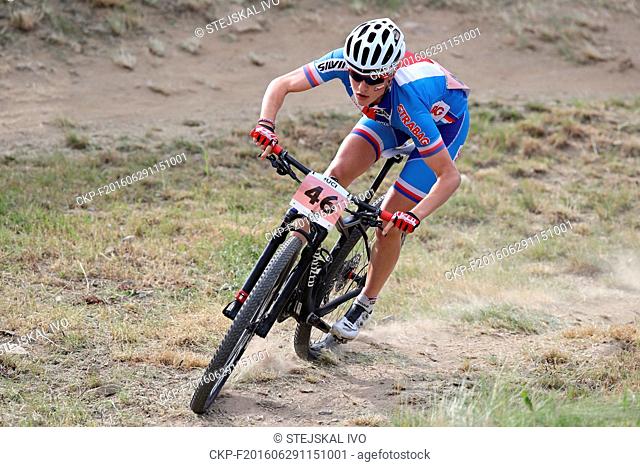 Czech cyclist Barbora Prudkova competes during the women's cross country eliminator race qualification - at Mountain Bike World Championship in Nove Mesto na...