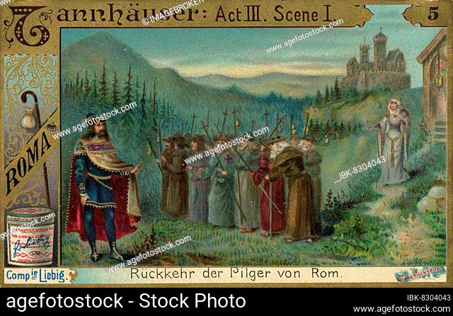 Series Opera Tannhäuser, Return of the Pilgrims from Rome, digitally restored reproduction of a collector's picture from ca 1900, Liebig collector's picture