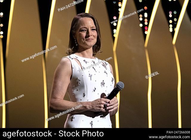 Jodie Foster speaks at the opening ceremony of the 74th Annual Cannes Film Festival at Palais des Festivals in Cannes, France, on 06 July 2021
