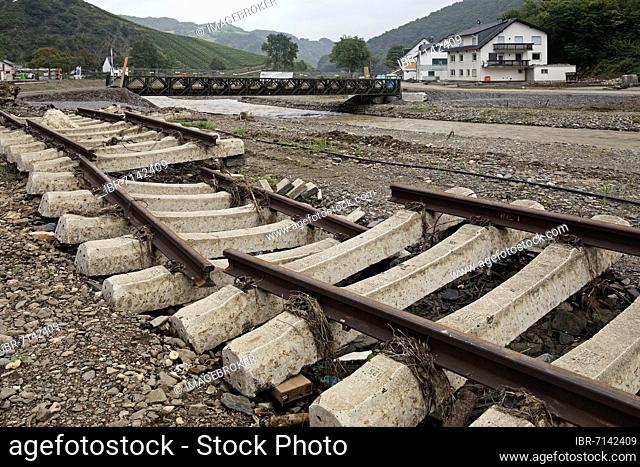 Destroyed railway tracks on the Rotweinstraße, flood disaster 2021, Ahrtal, Dernau, Rhineland-Palatinate, Germany, Europe