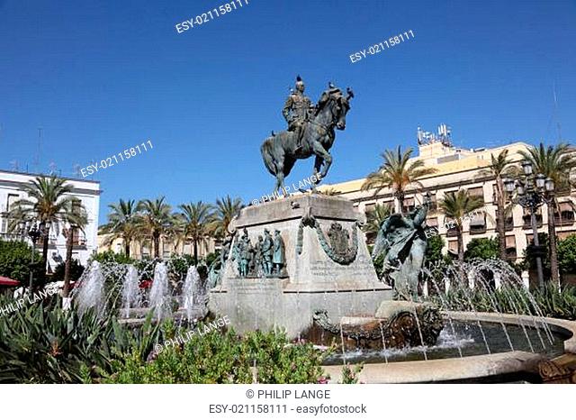 Statue with fountain in Jerez de la Frontera, Andalusia Spain