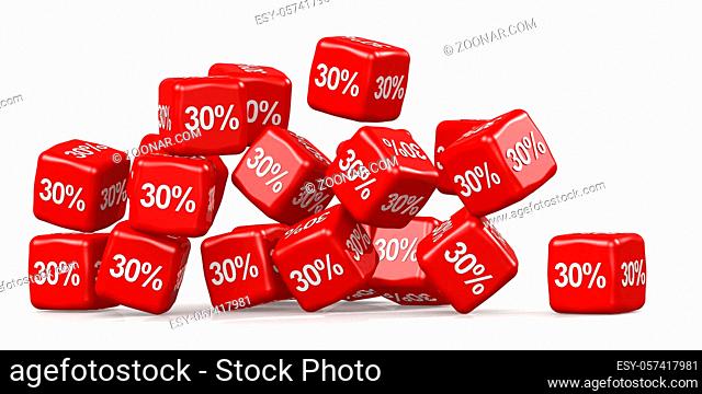 30 percent cubes isolated on white background, 3D rendering