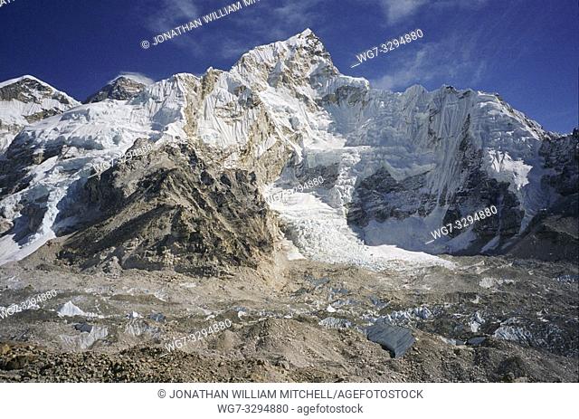 NEPAL Khumbu Glacier -- Dec 2005 -- The top of the Khumbu Glacier, a popular climbing route to the summit of Mount Everest (upper left) this glacier has...
