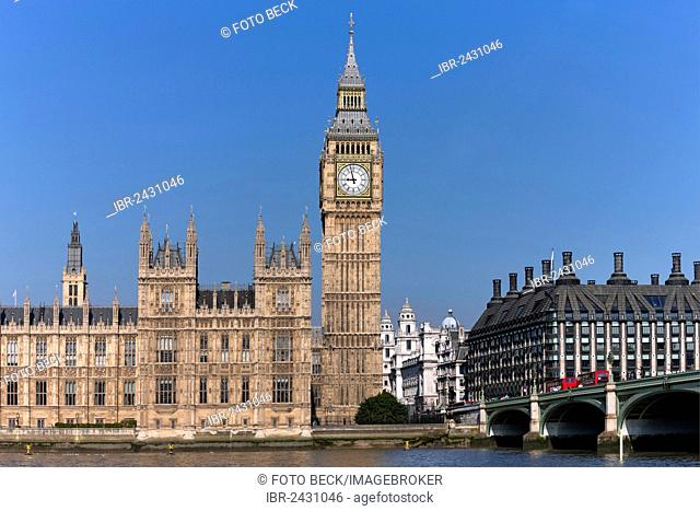 Big Ben Clock Tower, Palace of Westminster, Houses of Parliament, Unesco World Heritage Site, London, England, United Kingdom, Europe