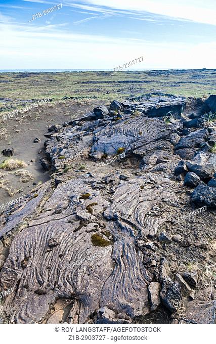 Solidified lave flow on the coastal plain of southern Iceland