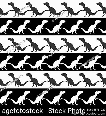 Cute Dinosaurs Vector Seamless Pattern. Silhouette striped Background