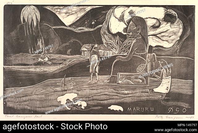 Maruru. Artist: Paul Gauguin (French, Paris 1848-1903 Atuona, Hiva Oa, Marquesas Islands); Date: 1893-94; Medium: Woodcut on China paper; Dimensions: block: 8 x...