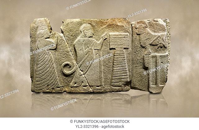 Alaca Hoyuk Sphinx Gate Hittite monumental relief sculpted orthostat stone panel. Andesite, Alaca, corum, 1399 - 1301 B. C