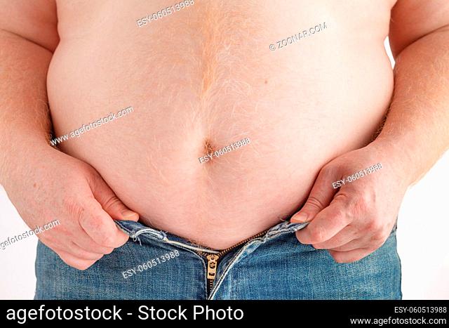 Fat man with a big belly. Diet