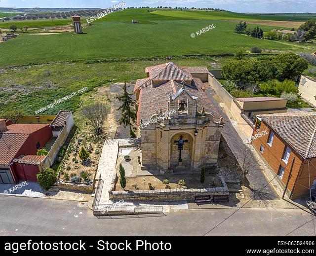 Aerial view of the Church of San Cucufate in Villardefrades Province of Valladolid Spain front view