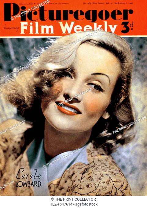 Carole Lombard (1908-1942), American actress, 1940. From the front cover of Picturegoer magazine (7 September 1940). Cropping restrictions are in place