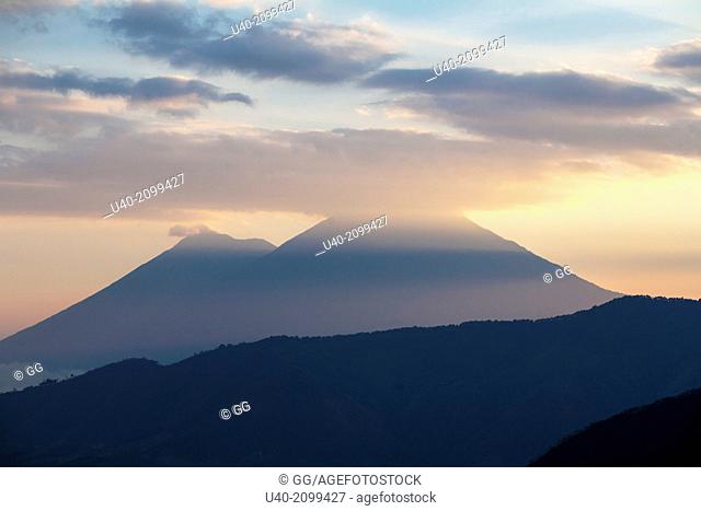 Guatemala, Acatenango and Fuego Volcanos, Sunset